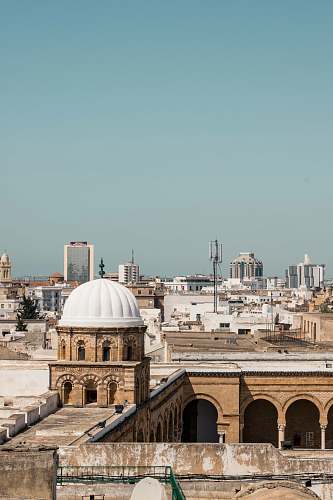 building aerial photo of brown and white mosque dome