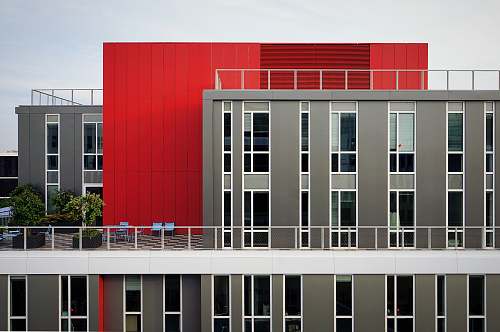 modern aerial photography of red and gray building red