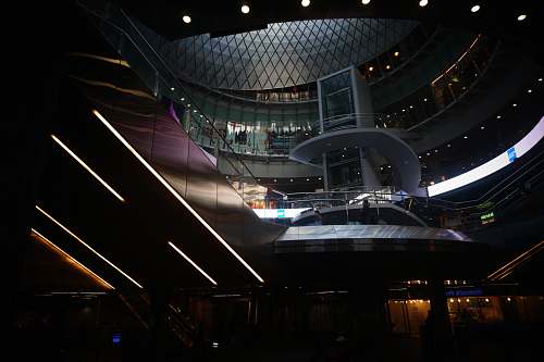 building architectural photo of black and white building interior planetarium