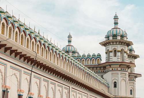 building beige and teal castle dome