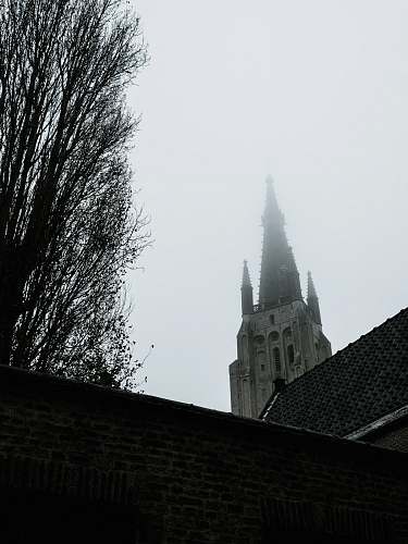 spire buildings and bare tree during day steeple