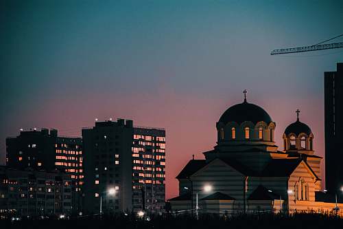 building buildings with light at sunset dome