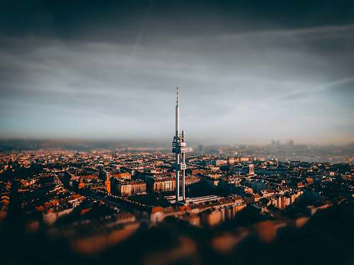 building city with high-rise buildings under gray skies landscape