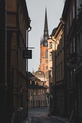 building empty building alley steeple