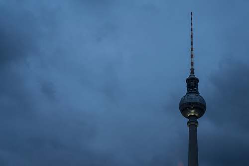 building gray steel post lamp blue
