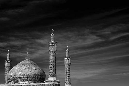 building grayscale photography of dome mosque black-and-white