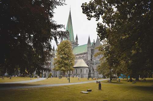 building green grass field spire