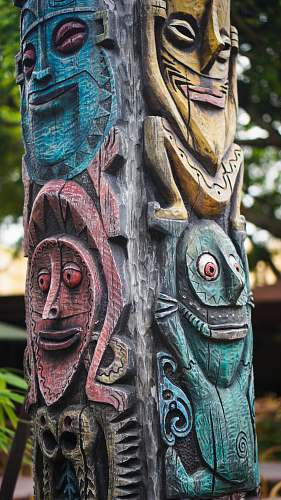 building green, red ,and blue totem statue symbol