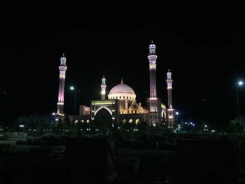 dome lighted mosque at night building