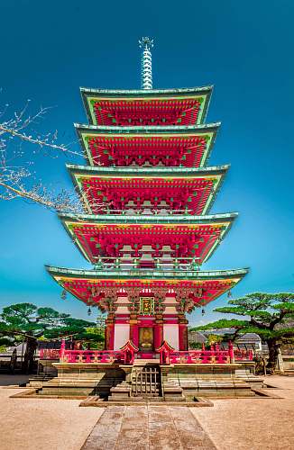 building red and green pagoda temple temple