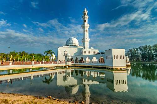 building white mosque under blue and white skies during daytime dome