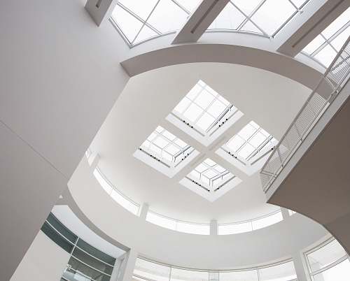 building worm's eye view of ceiling skylight