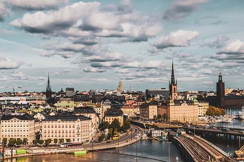 architecture aerial photography of buildings spire