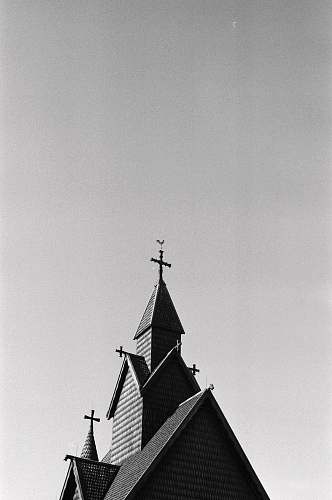 black-and-white grayscale photography of church tower