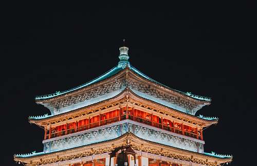 shrine lighted pagoda at night worship