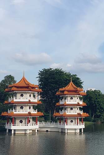 pagoda white-and-brown concrete temples on water temple