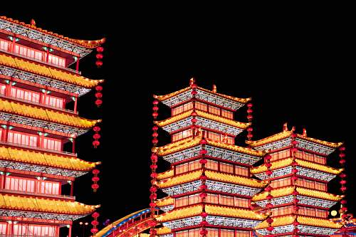 shrine red and orange building structures worship