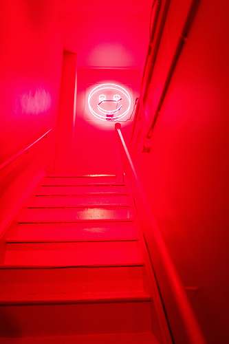 handrail red and white staircase with white light staircase
