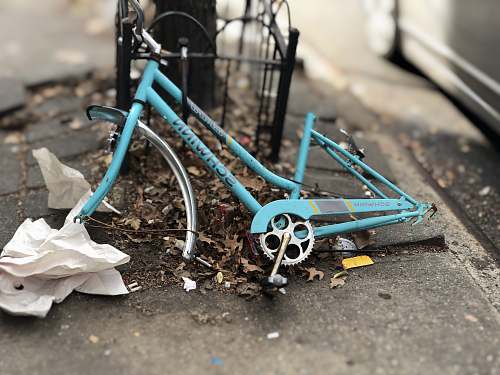 brooklyn blue Schwinn bicycle frame leaning on black metal frame united states