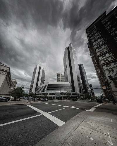 city grayscale photo of buildings and rodas skyscraper
