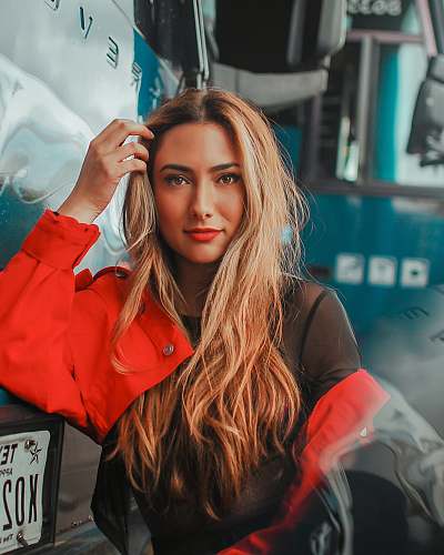 child woman in red jacket female