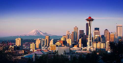 city aerial photography of Seattle skyline downtown