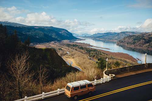 bridge brown van on road van