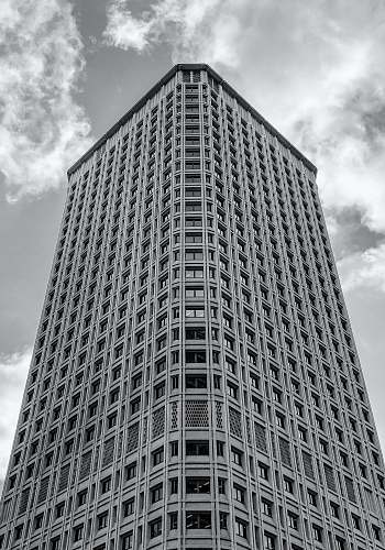 black-and-white grayscale photography of high-rise building office building