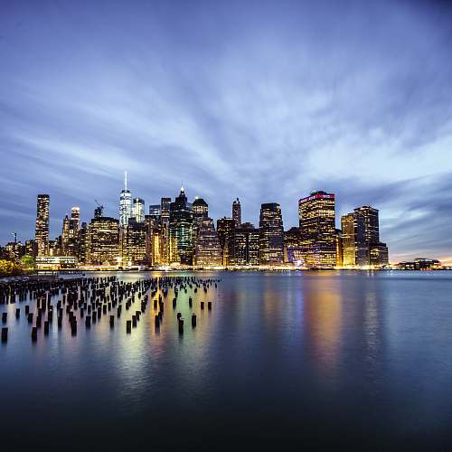 urban New York cityscape near body of water city