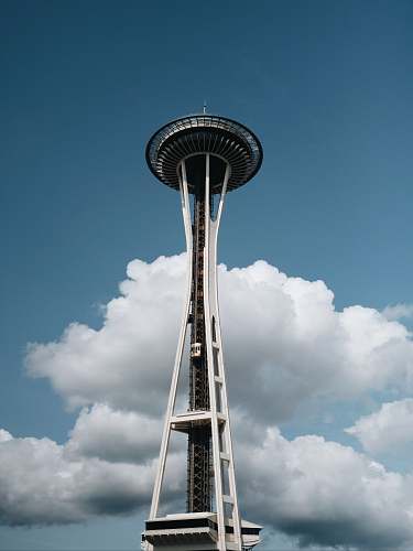 architecture Space Needle in Seattle under blue and white skies tower