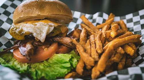 food burger with fries fries