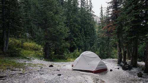 tent gray tent beside lake surrounded by trees leisure activities