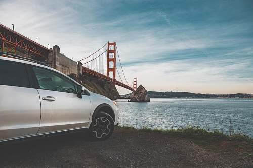 bridge wide angle photo of Golden Gate Bridge vehicle