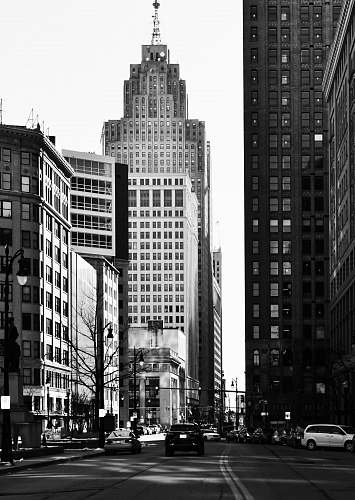 black-and-white car near building detroit
