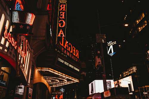night Regal Cinemas building theater district