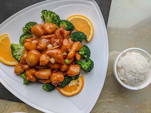 plate orange fillet with broccoli dish