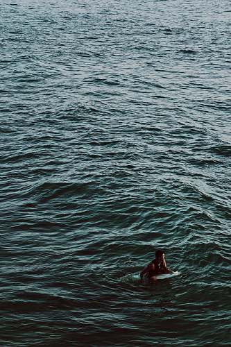 water man riding on surfboard on body of water during daytime ripple