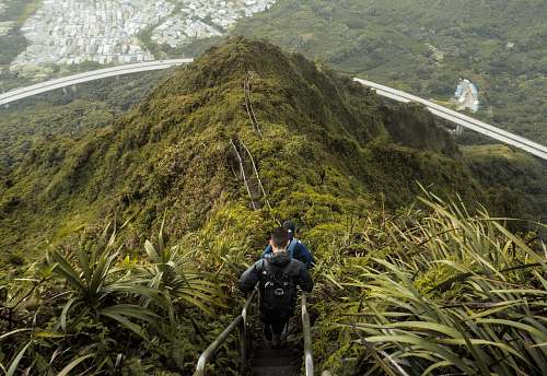 person high angle photo of mountain with stairs people