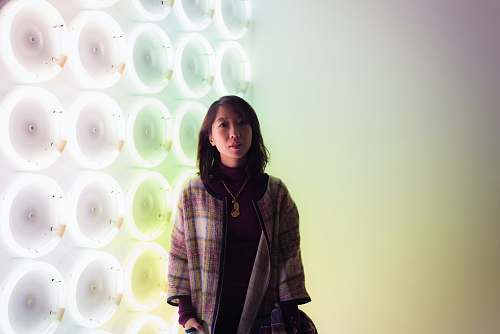 apparel woman in white and grey plaid blazer clothing