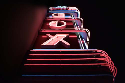 neon red and blue BOX LED lights downtown riverside