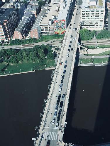 outdoors aerial photography of vehicles traveling on bridge during daytime landscape