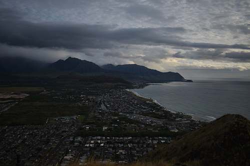 outdoors aerial view of city near body of water during daytime land