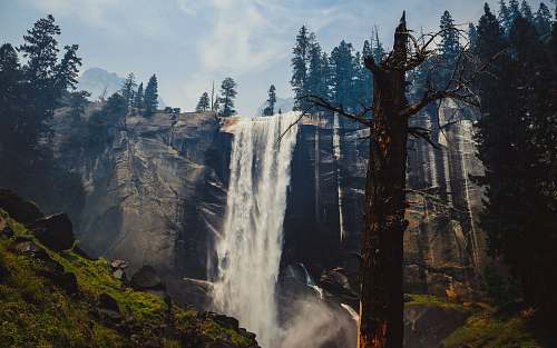 mountain landscape photography of waterfalls alps