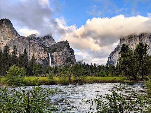 outdoors river surrounded by mountains tree