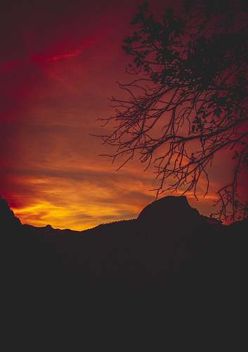 sky silhouette of tree and mountain outdoors