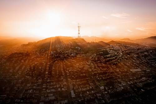 sky aerial photography of buildings sunrise