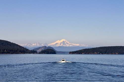 nature white motorboat on water mountain