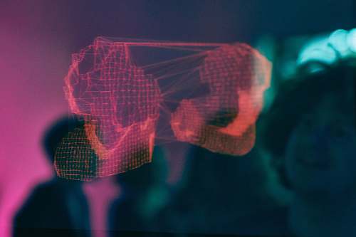 people man loking at hologram human