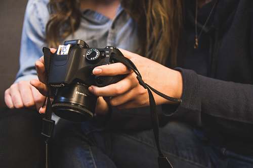 human woman holding Canon DSRL camera people