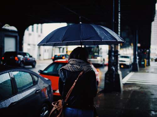 car woman holding umbrella walking on street during daytime back